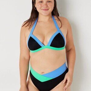 Victorias Secret Pink Bikini Top Large Halter Triangle blue Black